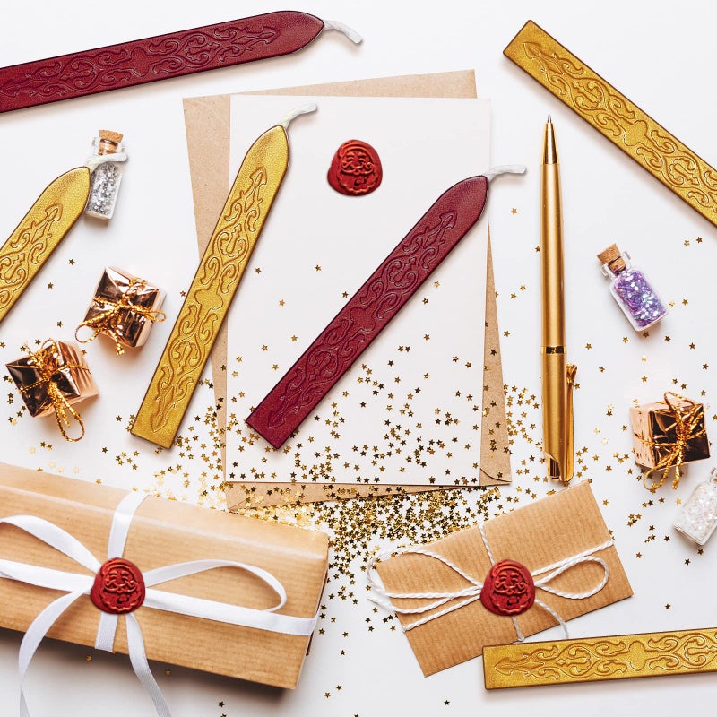 Bememo 12 Pieces Sealing Wax Sticks with Wicks Antique Fire Manuscript Sealing Wax for Stamp, Christmas Gift, Wedding Invitations, Packaging Decoration(Flashing Wine Red and Gold) - Image 3